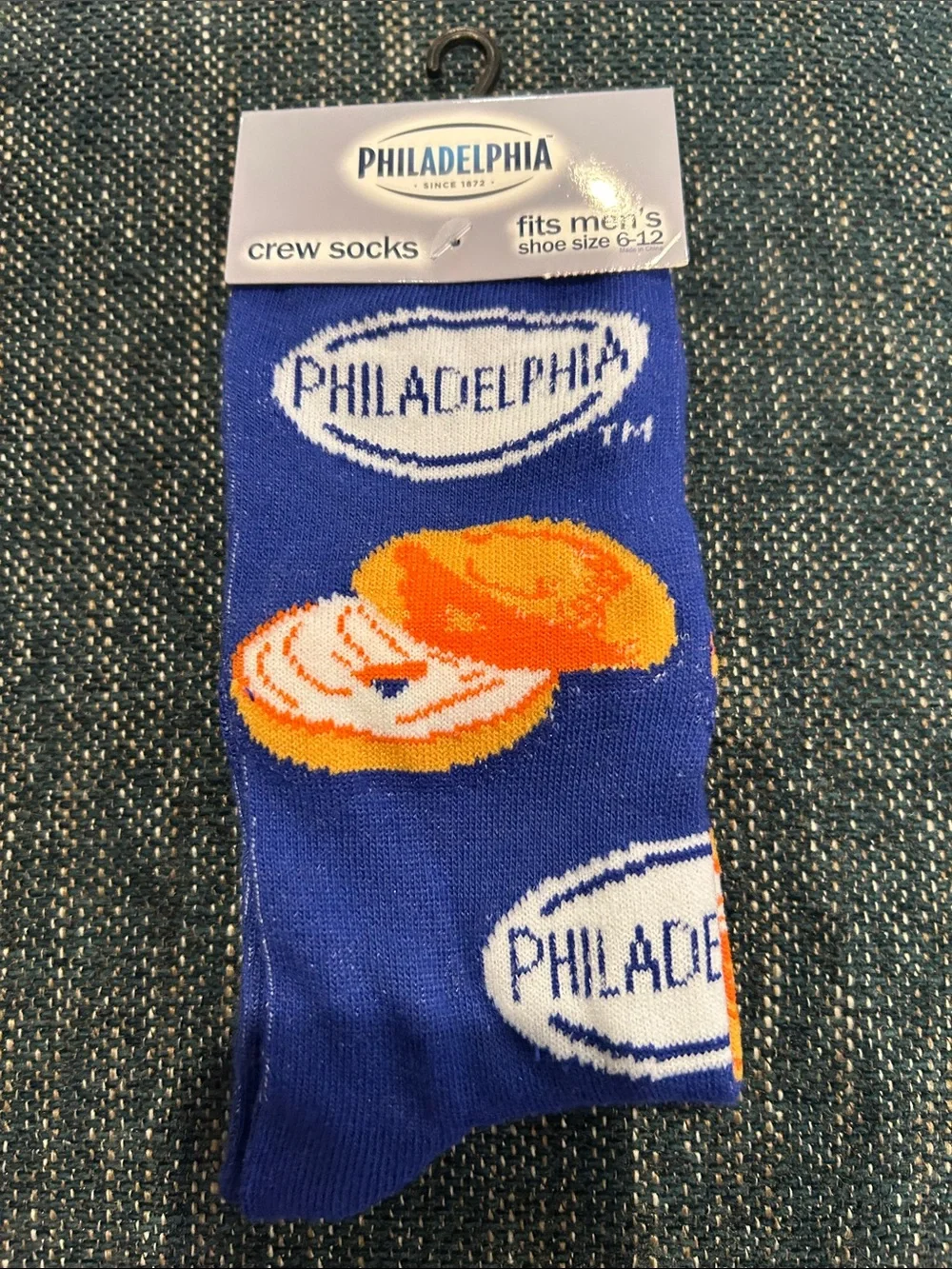 Cream Cheese Blue Novelty Crew Socks